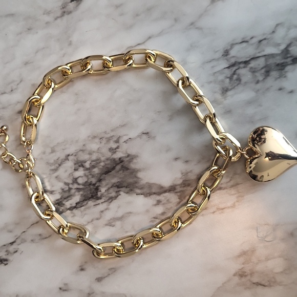 Chunky Heart Necklace Statement Necklace with Big Puffy Heart Gold Tone - Picture 7 of 11